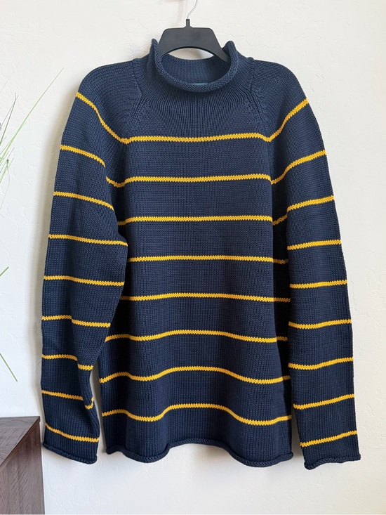 J. Crew Other - J.Crew 1988 Rollneck Stripe Cotton Sweater Navy Gold NWT Size L HO25